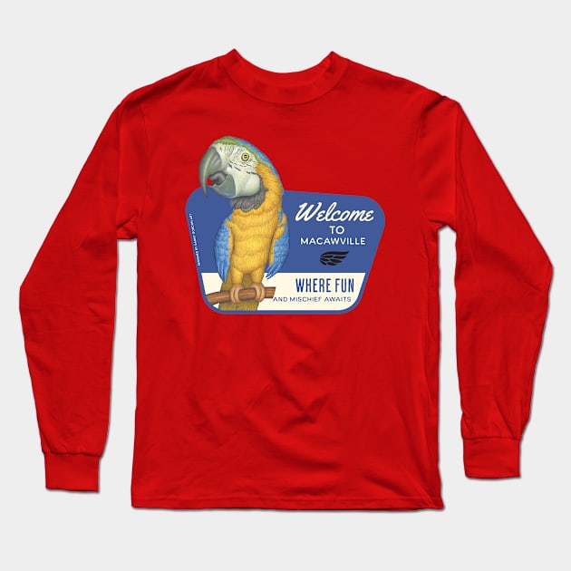 Beautiful African Blue Gold Macaw in Macawville, USA Long Sleeve T-Shirt by Danny Gordon Art